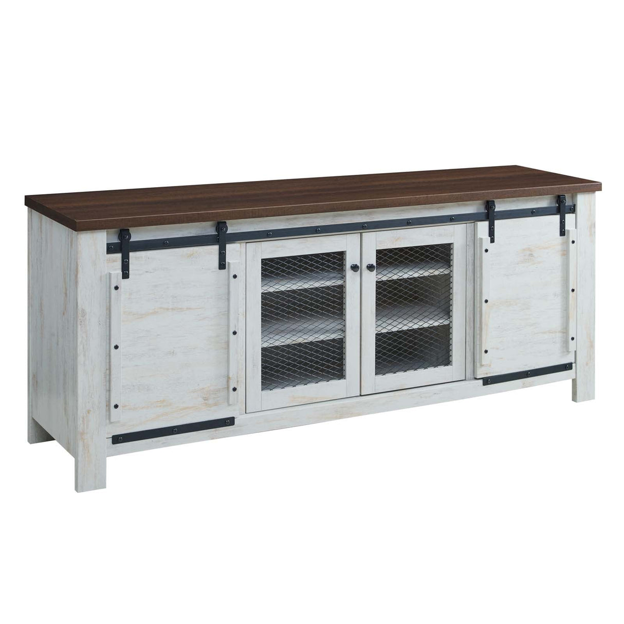 Bennington 71" Rustic Sliding Door TV Stand - Modern Farmhouse & Adjustable Storage