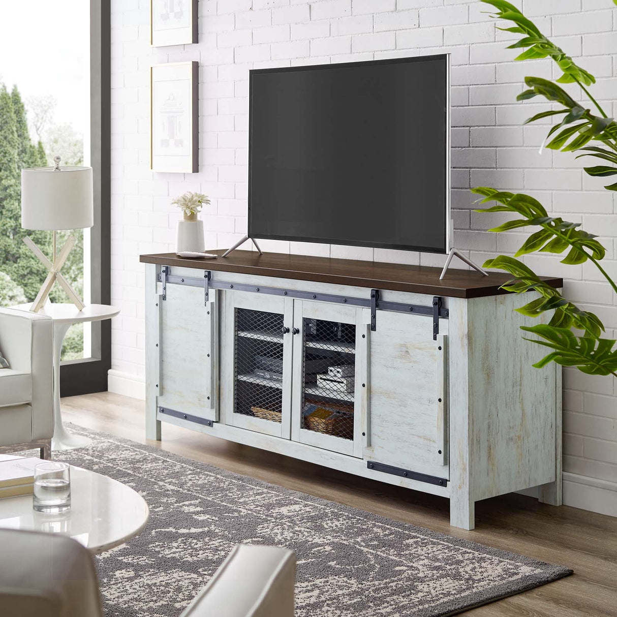 Bennington 71" Rustic Sliding Door TV Stand - Modern Farmhouse & Adjustable Storage