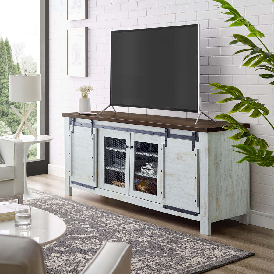 Bennington 71" Rustic Sliding Door TV Stand - Modern Farmhouse & Adjustable Storage