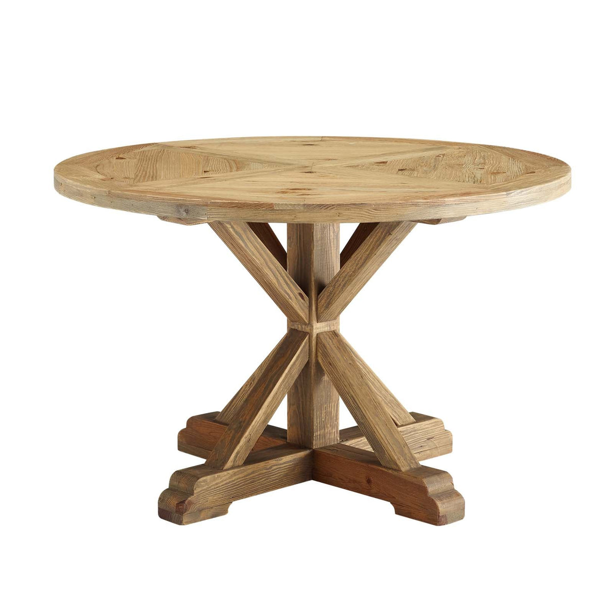 Stitch 47" Round Pine Wood Dining Table - Modern Farmhouse & Pedestal Base Design