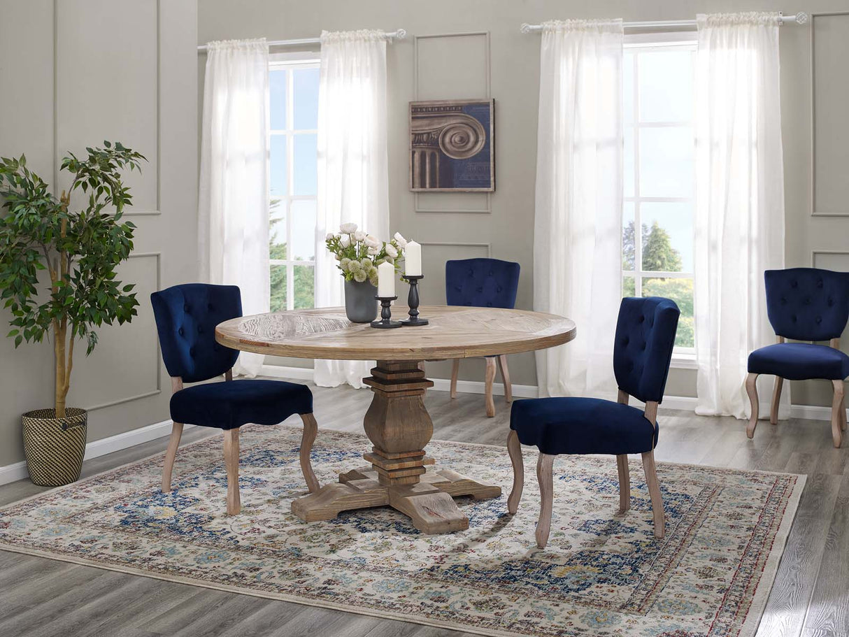 Column Round Pine Wood Dining Table - Modern Farmhouse Style & Solid Pedestal Base