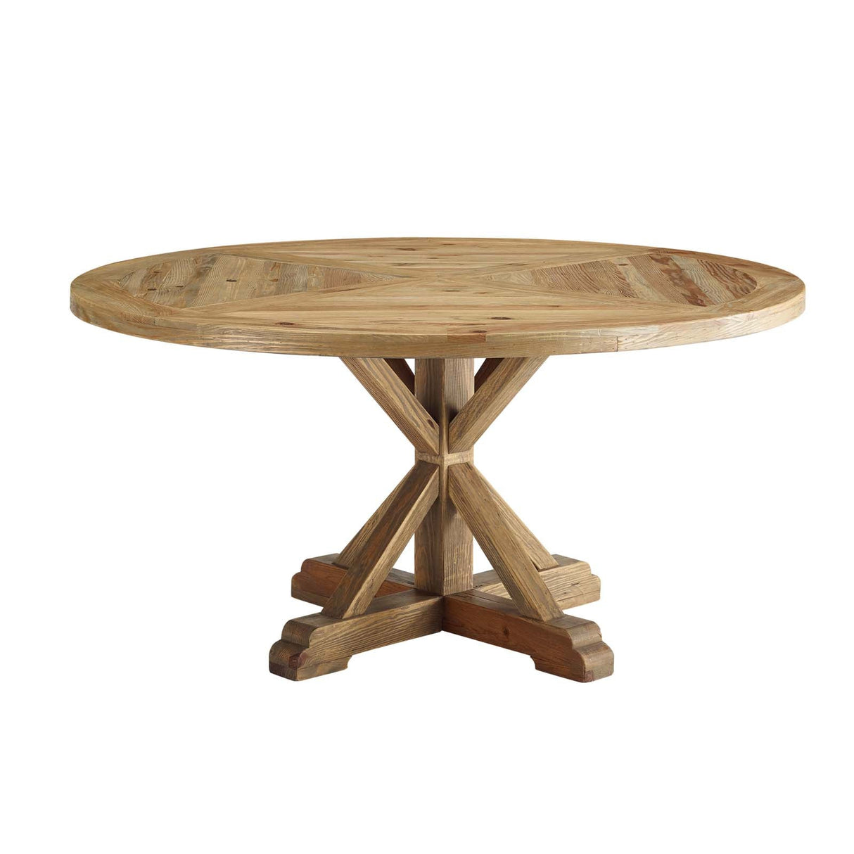 Stitch 59" Round Pine Wood Dining Table - Modern Farmhouse & Sculptural Pedestal Base