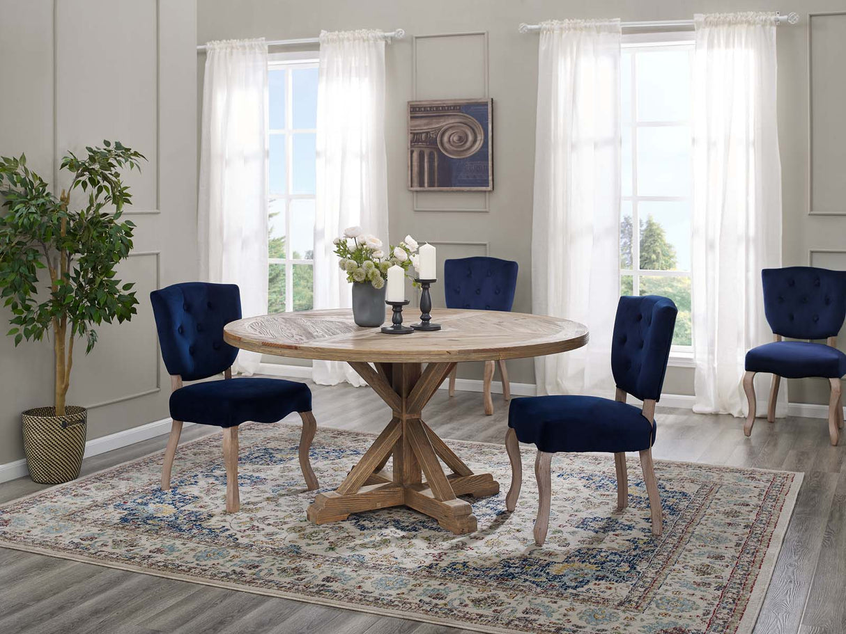 Stitch 59" Round Pine Wood Dining Table - Modern Farmhouse & Sculptural Pedestal Base