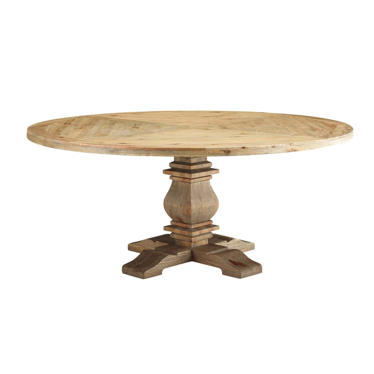 Column 71" Round Pine Wood Dining Table - Modern Farmhouse & Carved Pedestal Base