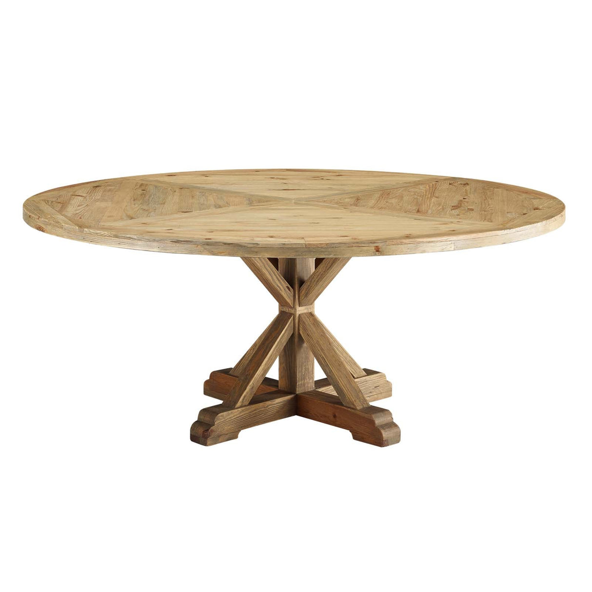 Stitch 71" Round Pine Wood Dining Table - Modern Farmhouse & Sculptural Pedestal Statement