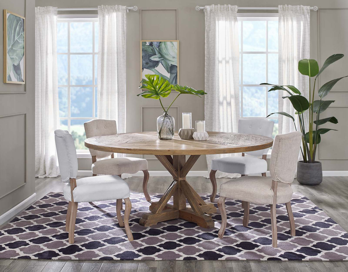 Stitch 71" Round Pine Wood Dining Table - Modern Farmhouse & Sculptural Pedestal Statement