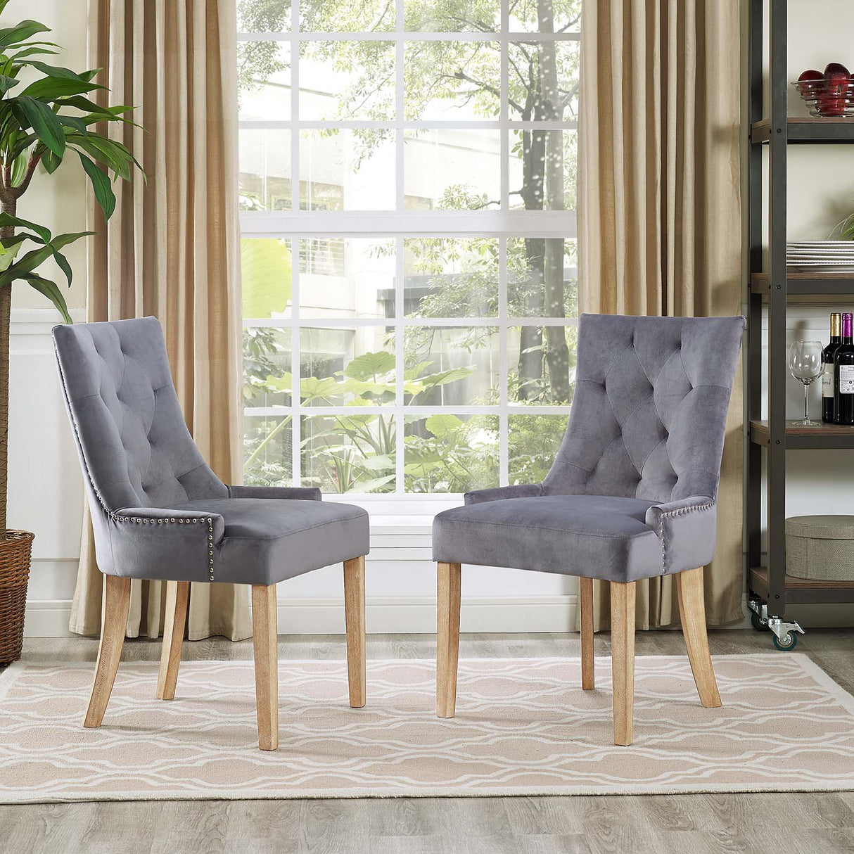 Pose Dining Chair Performance Velvet Set of 2 - Modern Farmhouse & Tufted Nailhead Trim