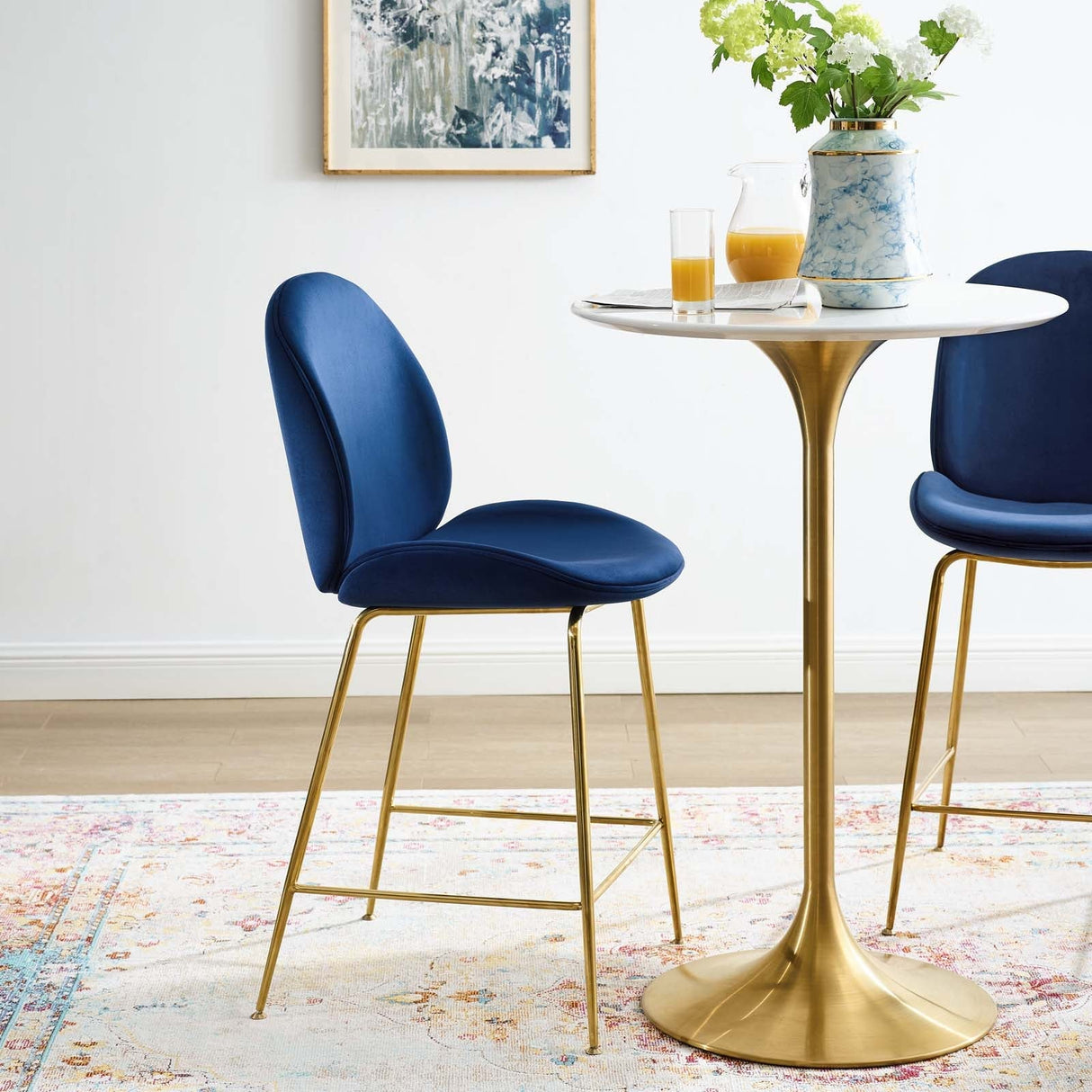 Scoop Gold Stainless Steel Leg Performance Velvet Counter Stool - Modern Glam & Stain-Resistant