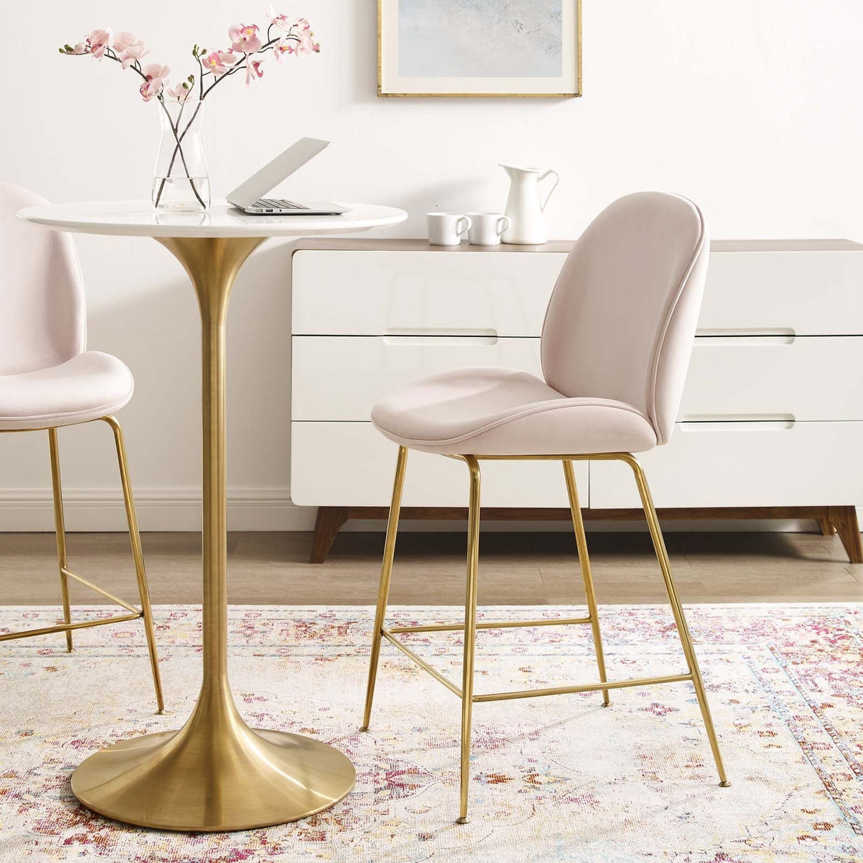 Scoop Gold Stainless Steel Leg Performance Velvet Counter Stool - Modern Glam & Stain-Resistant