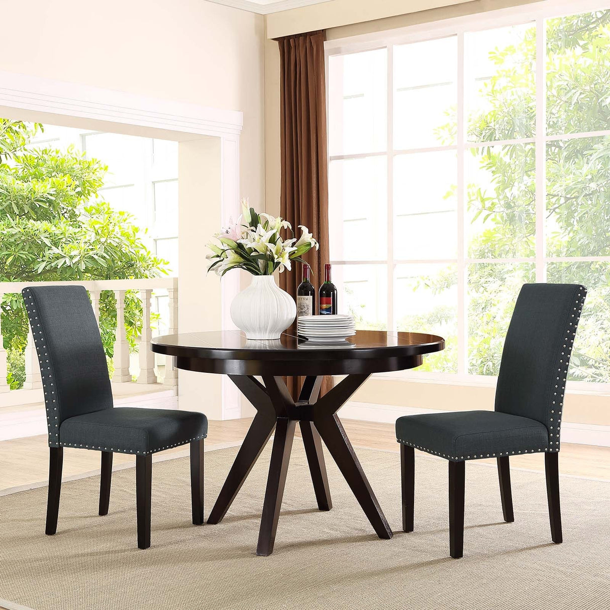 Parcel Dining Side Chair Fabric Set of 2 - Transitional Style & Elegant Nailhead Trim