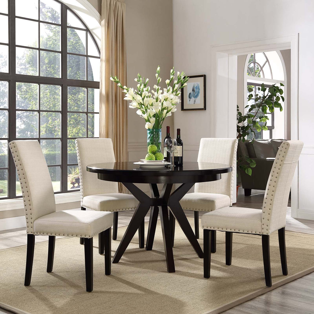 Parcel Dining Side Chair Fabric Set of 4 - Transitional Elegance & Nailhead Trim