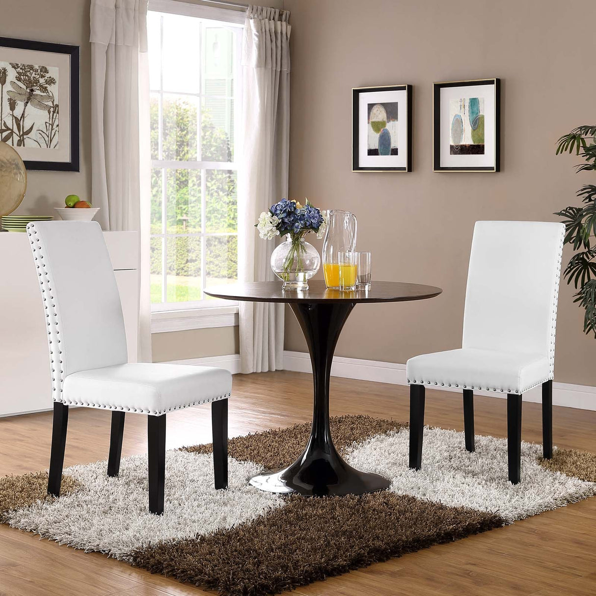 Parcel Dining Side Chair Vinyl Set of 2 - Transitional Modern Style & Elegant Nailhead Trim
