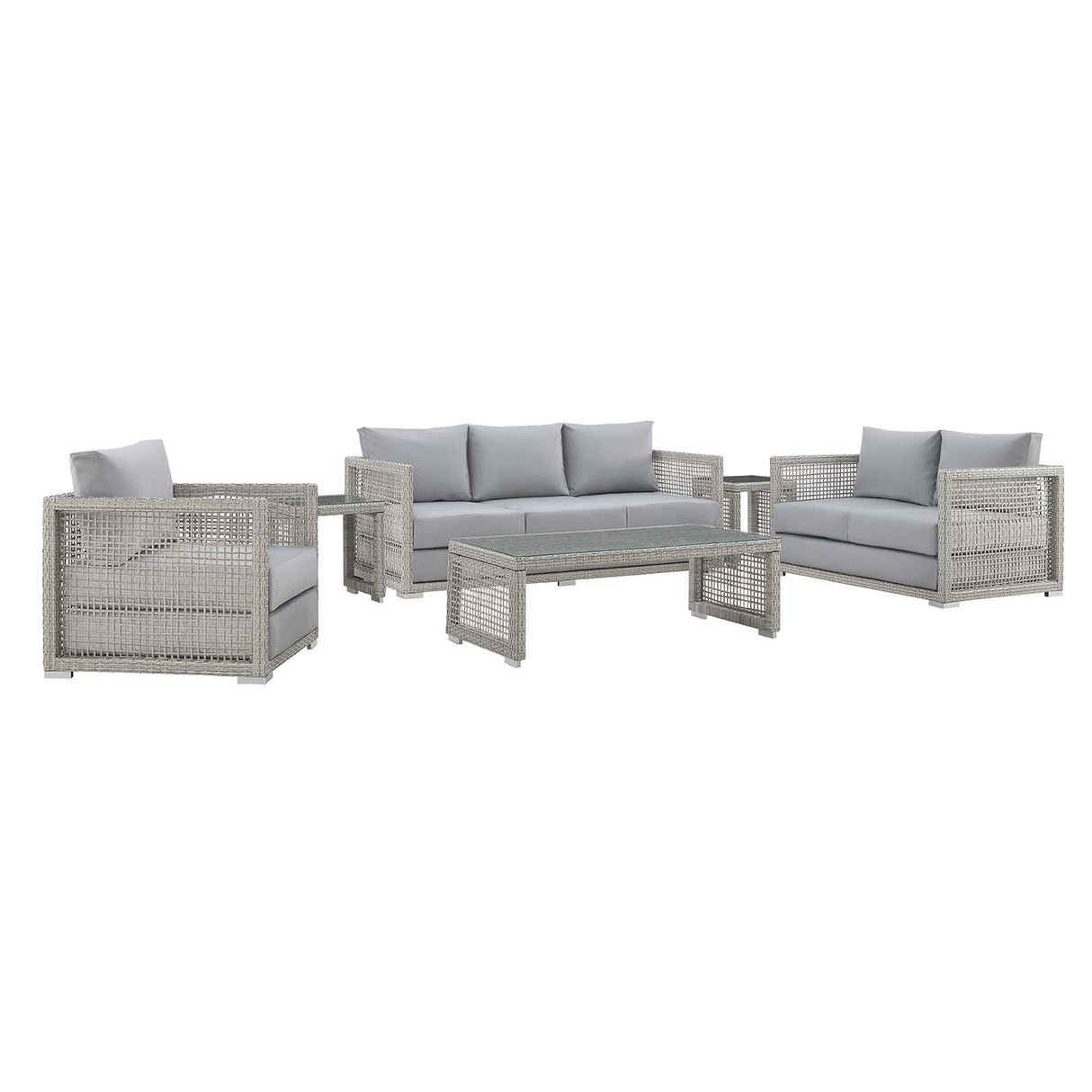 Aura 6 Piece Outdoor Patio Wicker Rattan Set - Modern Coastal & Weather-Resistant Sectional
