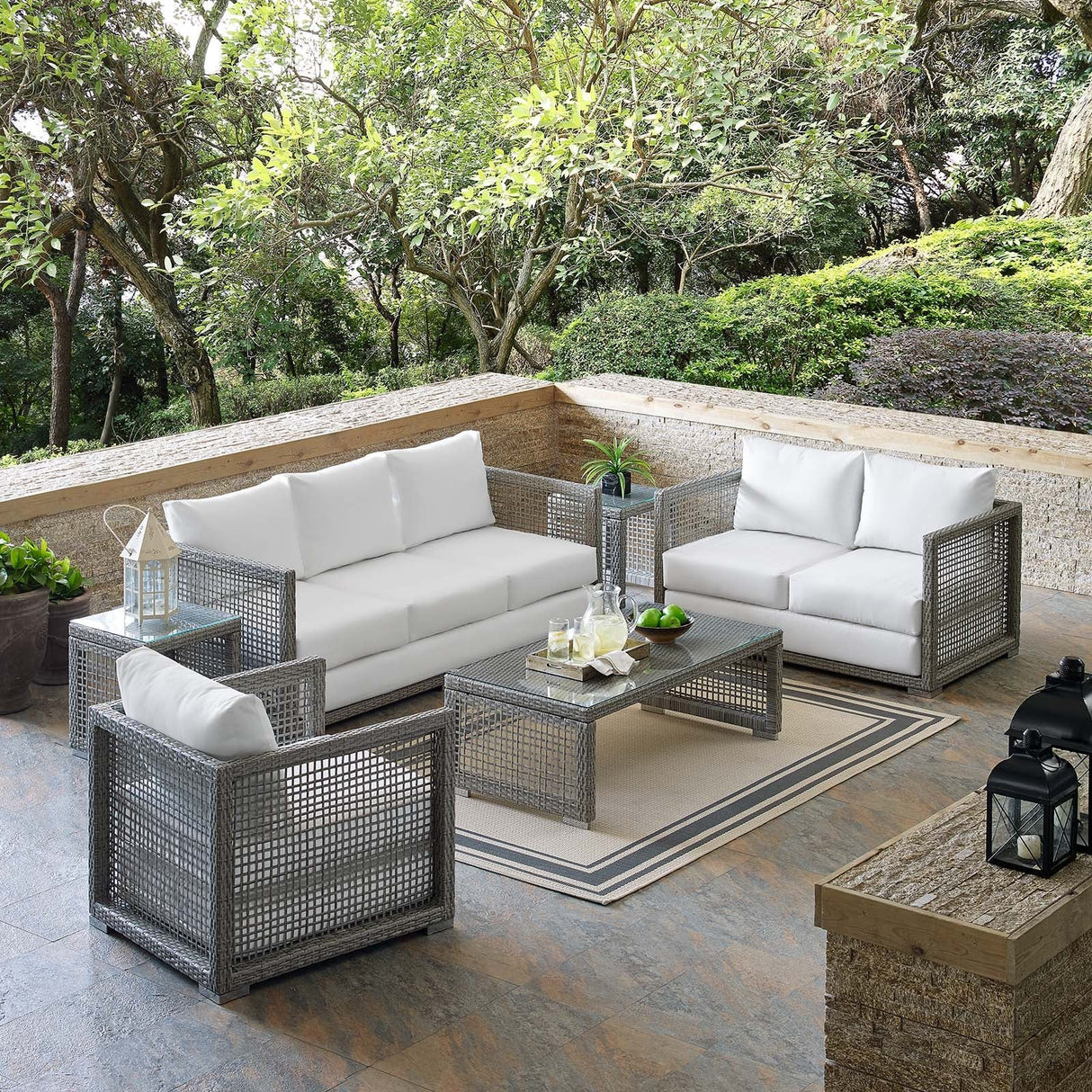 Aura 6 Piece Outdoor Patio Wicker Rattan Set - Modern Coastal & Weather-Resistant Sectional