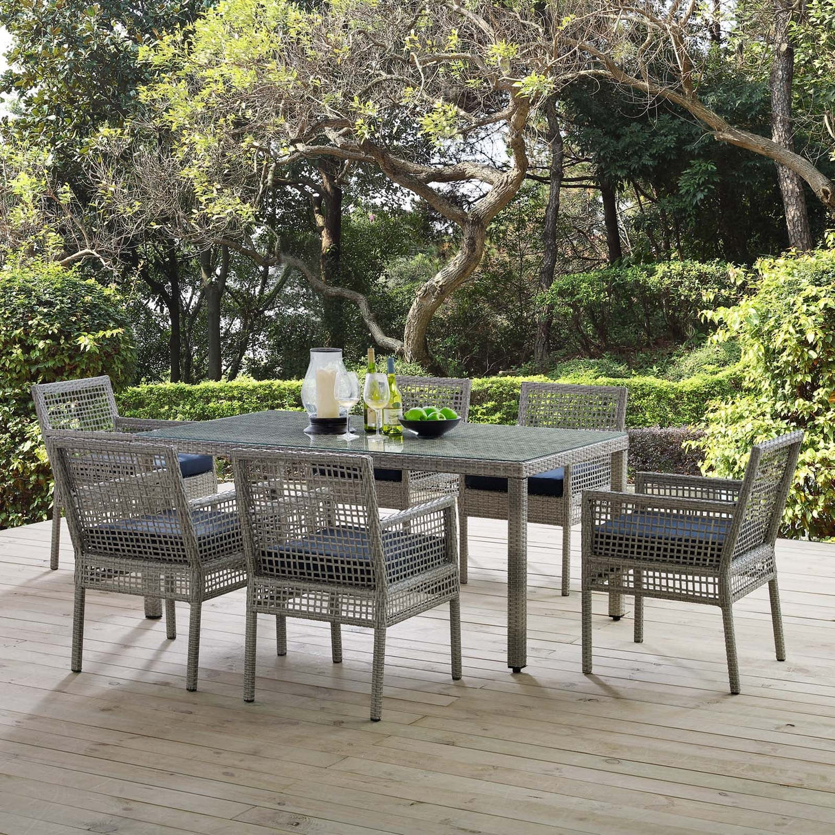 Aura 7 Piece Outdoor Patio Wicker Rattan Set - Modern Coastal & Weather-Resistant