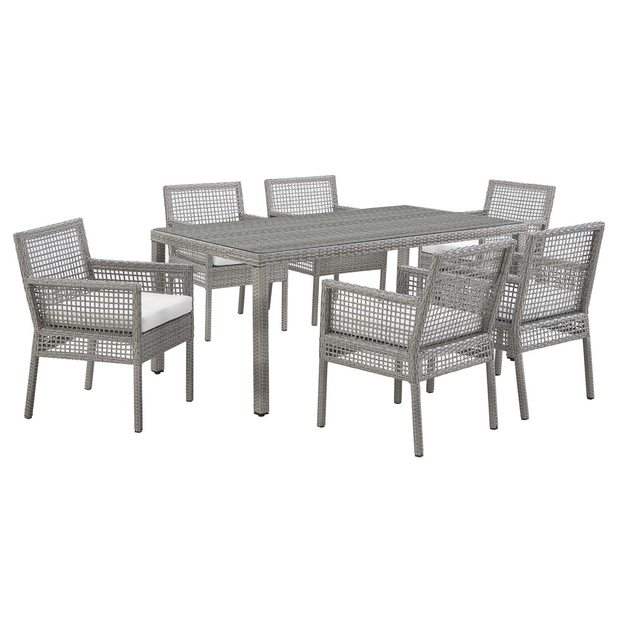 Aura 7 Piece Outdoor Patio Wicker Rattan Set - Modern Coastal & Weather-Resistant