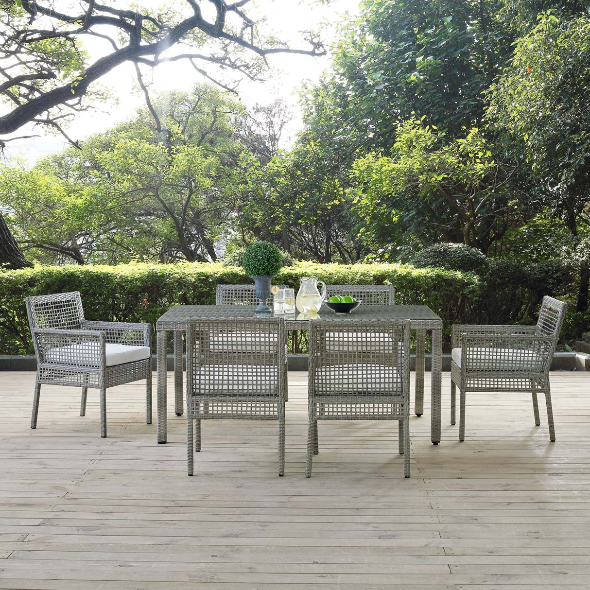 Aura 7 Piece Outdoor Patio Wicker Rattan Set - Modern Coastal & Weather-Resistant