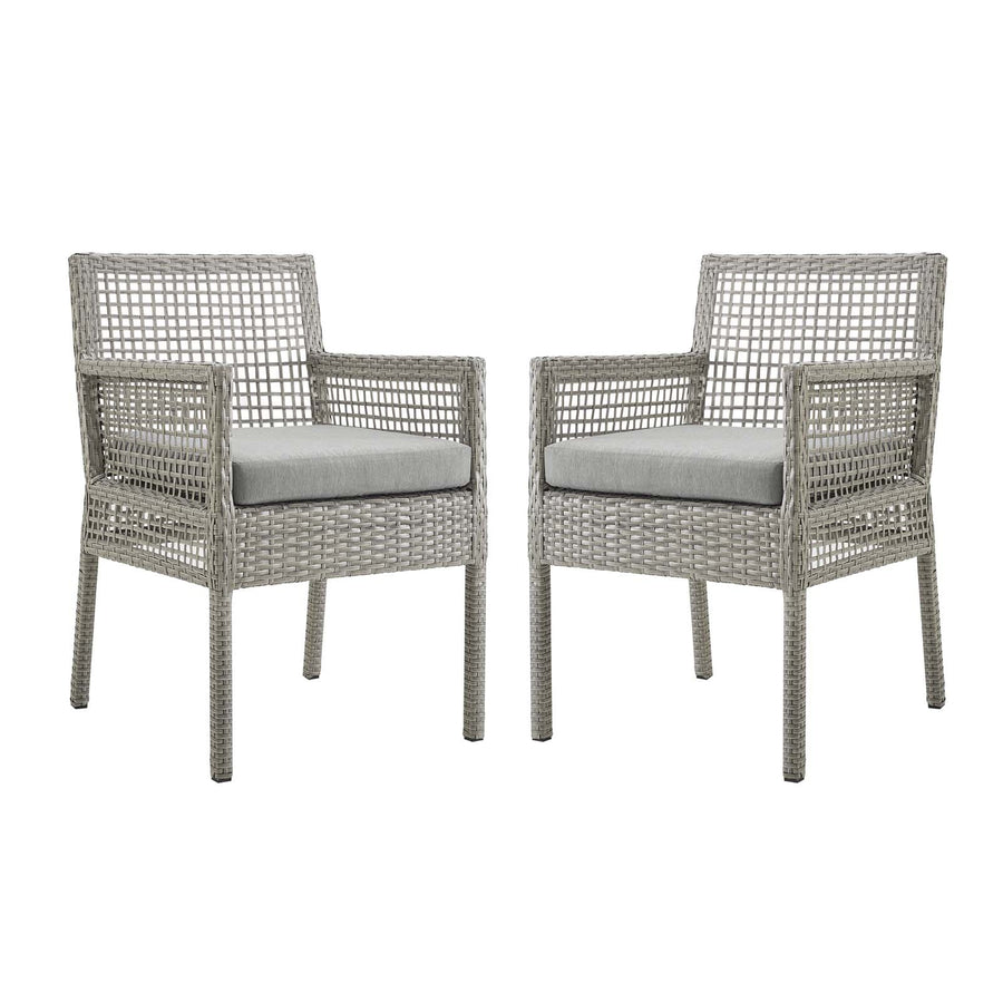 Aura Dining Armchair Outdoor Patio Wicker Rattan Set of 2 - Modern Coastal & Weather-Resistant