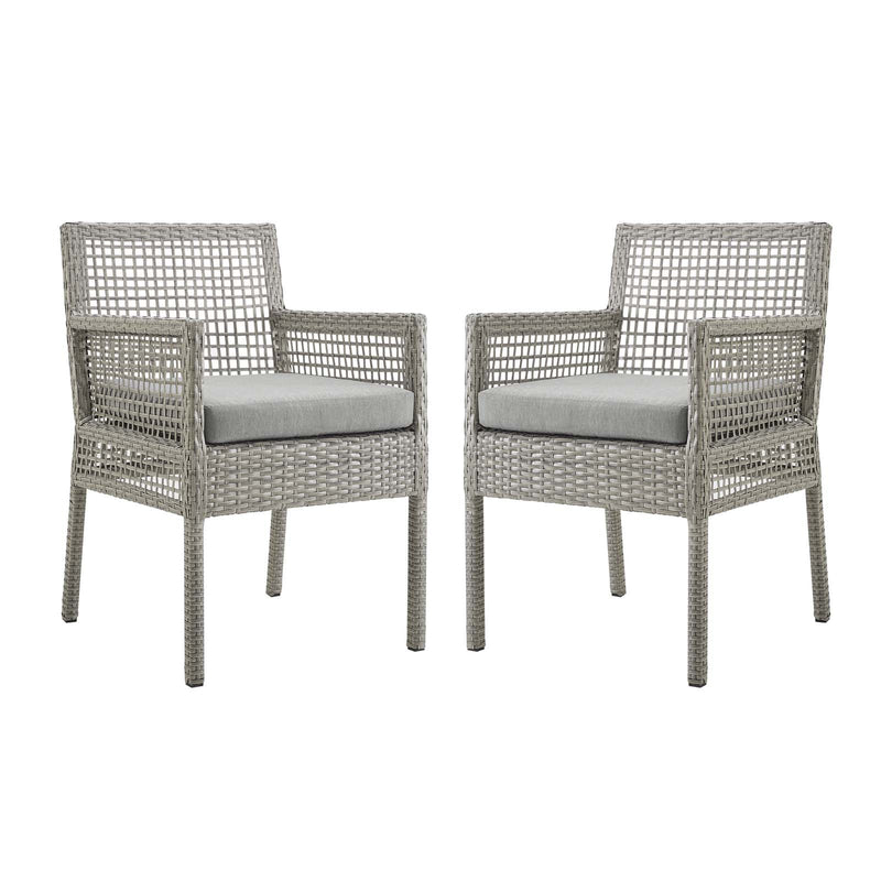 Aura Dining Armchair Outdoor Patio Wicker Rattan Set of 2 - Modern Coastal & Weather-Resistant