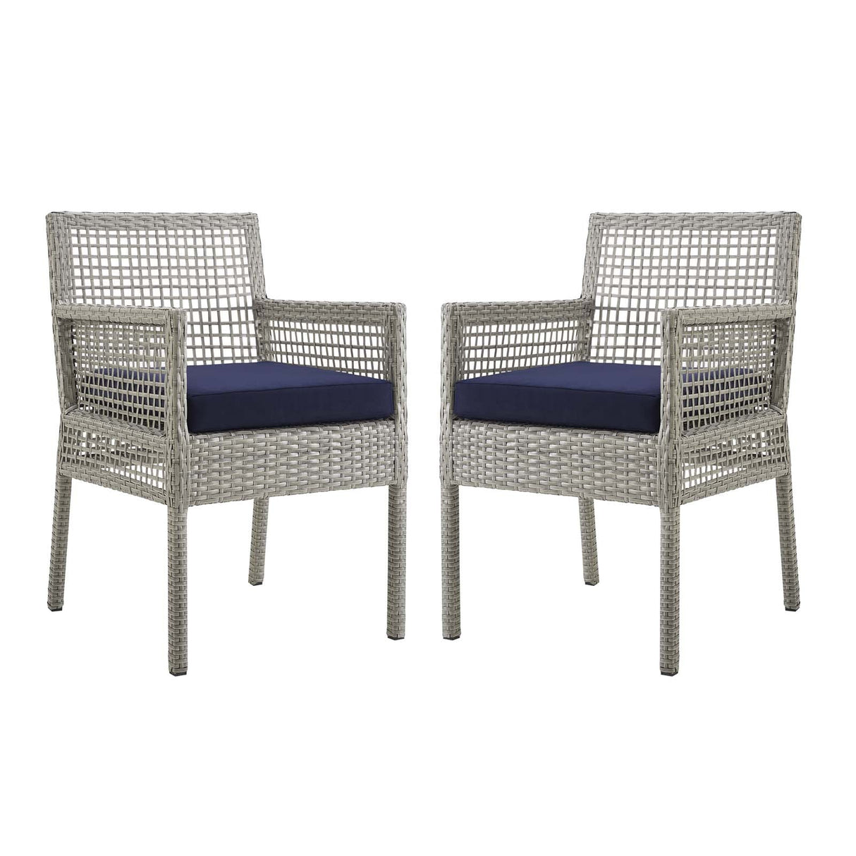 Aura Dining Armchair Outdoor Patio Wicker Rattan Set of 2 - Modern Coastal & Weather-Resistant