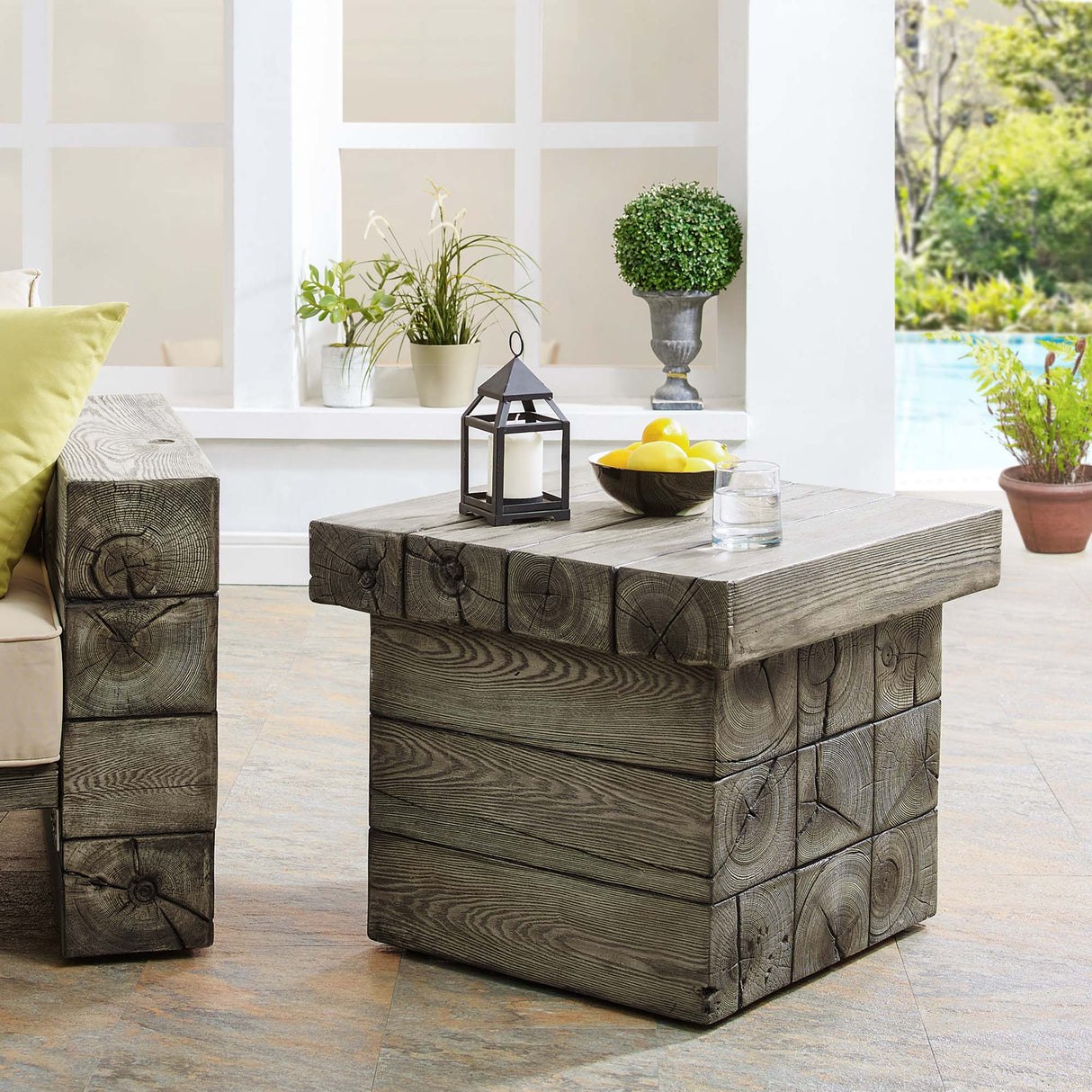 Manteo Rustic Coastal Outdoor Patio Side Table - Modern Driftwood Finish & Weather-Resistant End Table