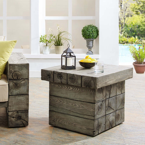 Manteo Rustic Coastal Outdoor Patio Side Table - Modern Driftwood Finish & Weather-Resistant End Table