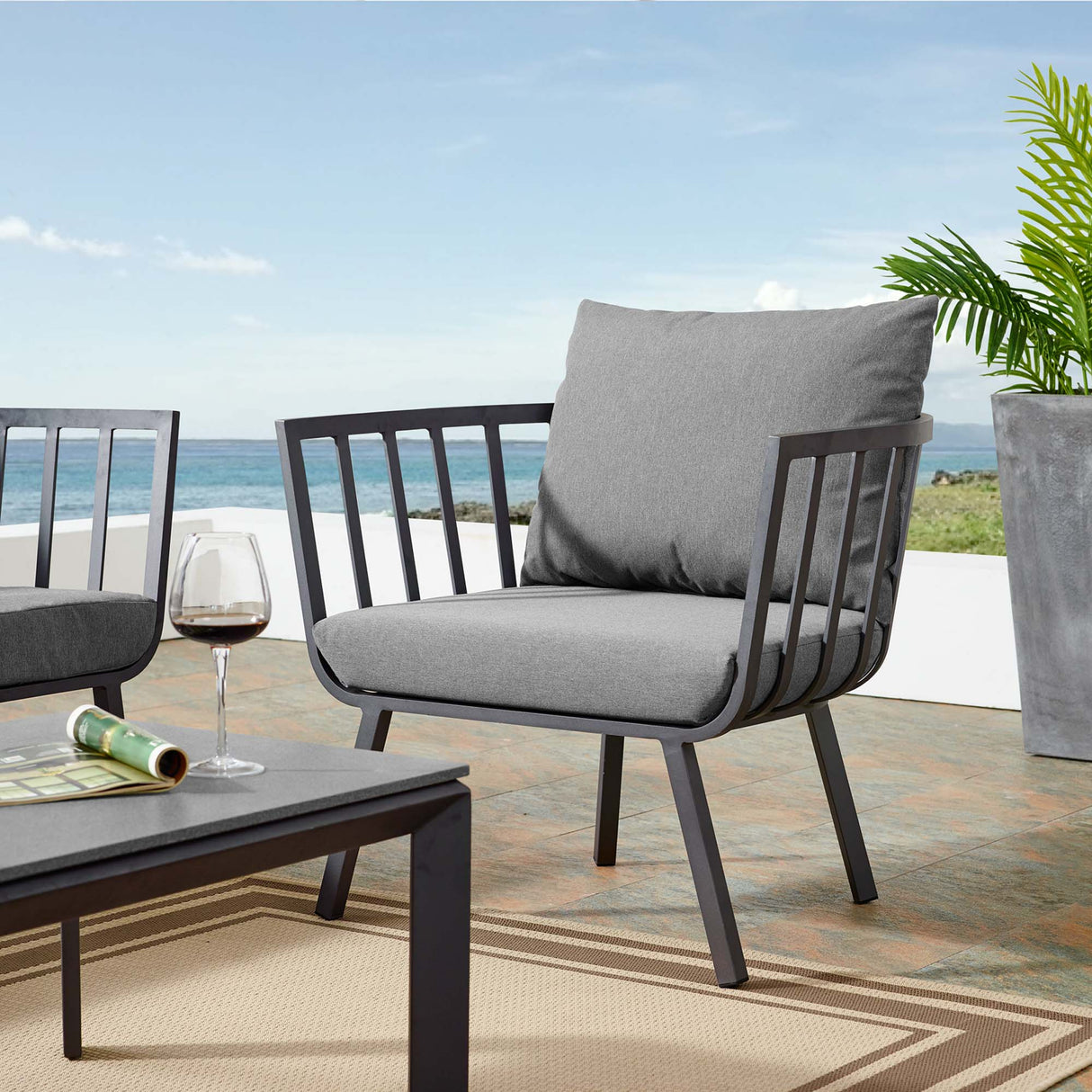 Riverside Outdoor Patio Aluminum Armchair - Coastal Modern & All-Weather Poolside Seating