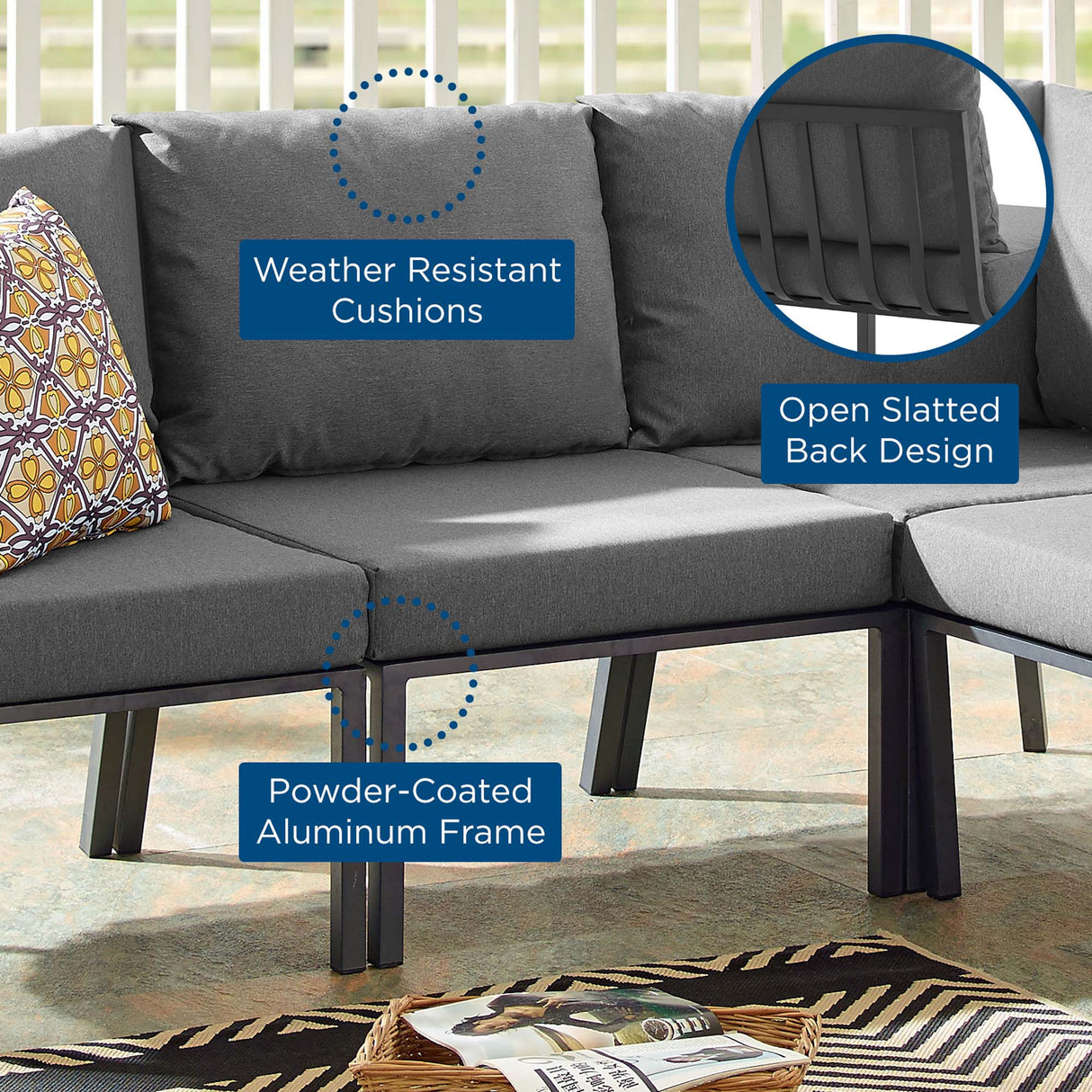 Riverside Outdoor Patio Aluminum Armless Chair - Coastal Modern & Modular Seating