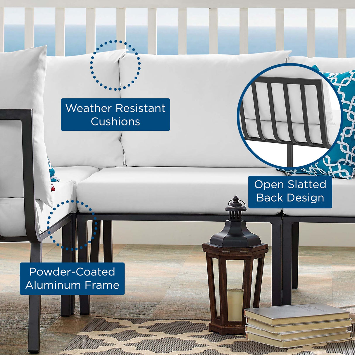 Riverside Outdoor Patio Aluminum Armless Chair - Coastal Modern & Modular Seating