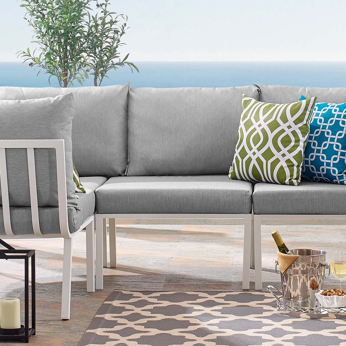 Riverside Outdoor Patio Aluminum Armless Chair - Coastal Modern & Modular Seating