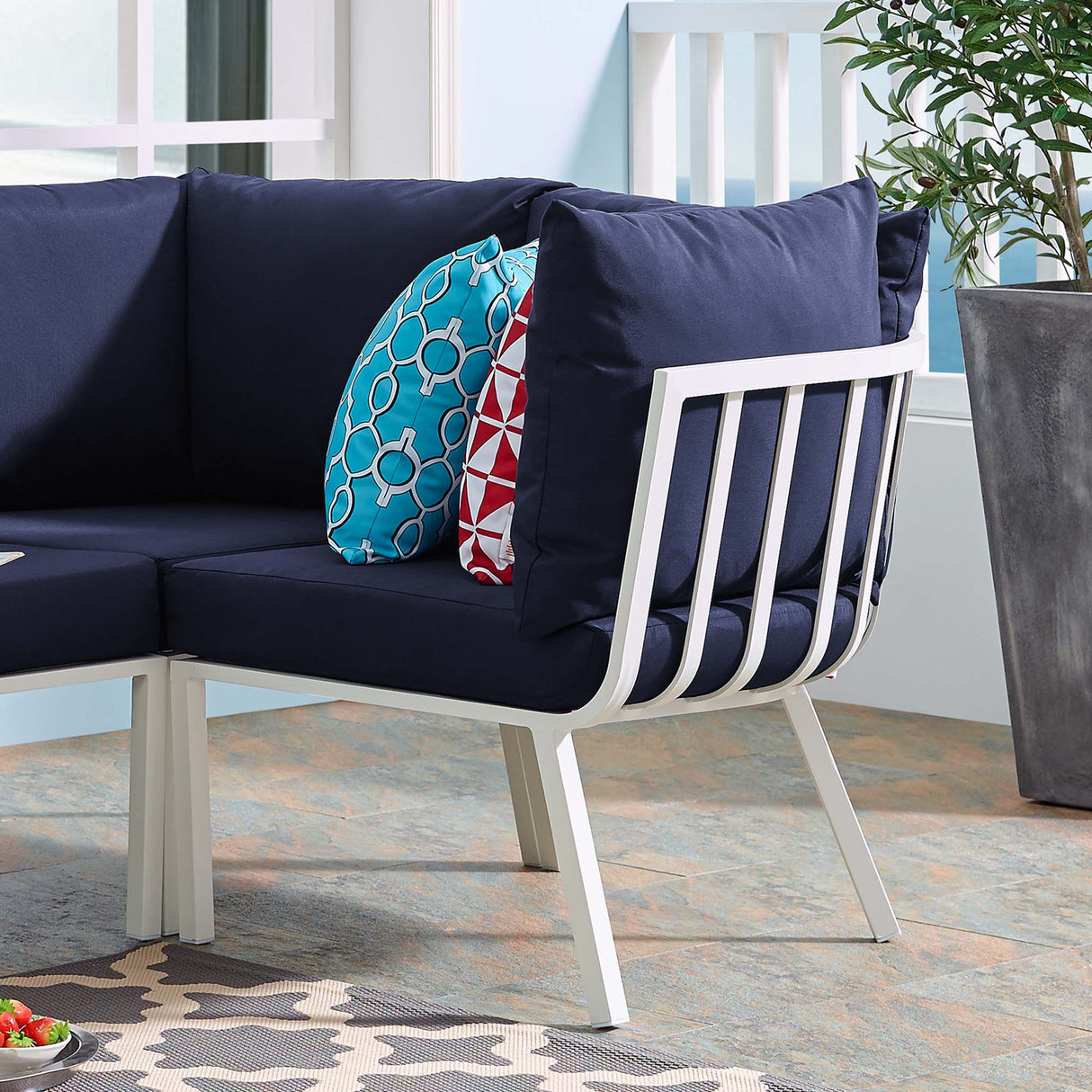 Riverside Outdoor Patio Aluminum Corner Chair - Coastal Modern & Modular Sectional Component