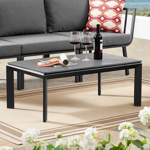 Riverside Aluminum Outdoor Patio Coffee Table - Gray Weather Resistant Cement Top Table for Patio, Deck, Porch & Poolside