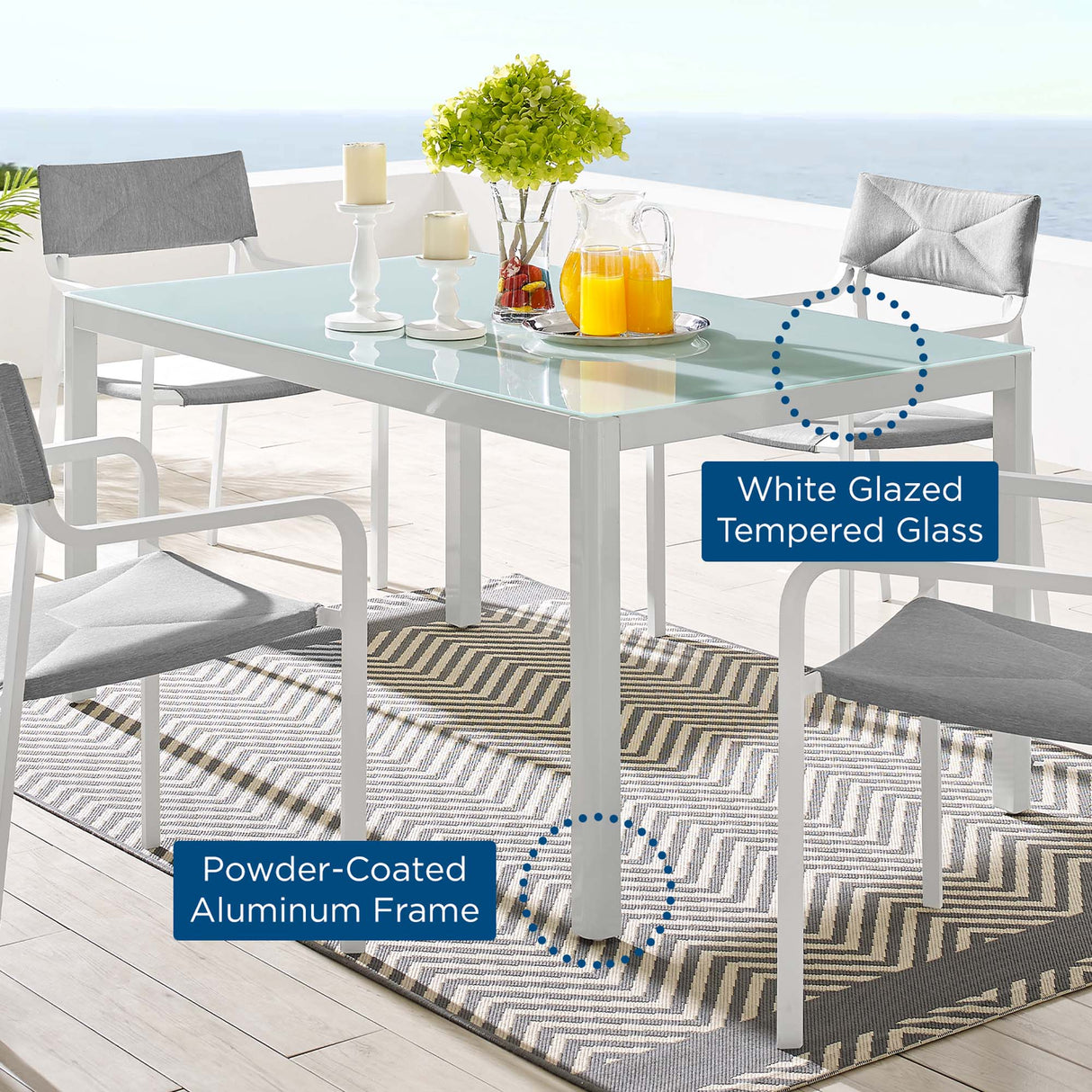 Raleigh 59" Outdoor Patio Aluminum Dining Table - Modern Coastal & Weather-Resistant