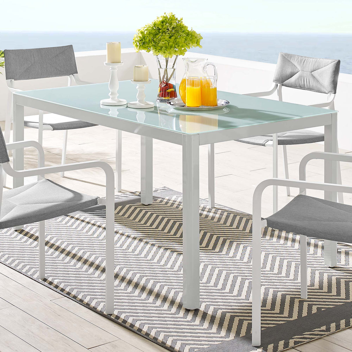 Raleigh 59" Outdoor Patio Aluminum Dining Table - Modern Coastal & Weather-Resistant