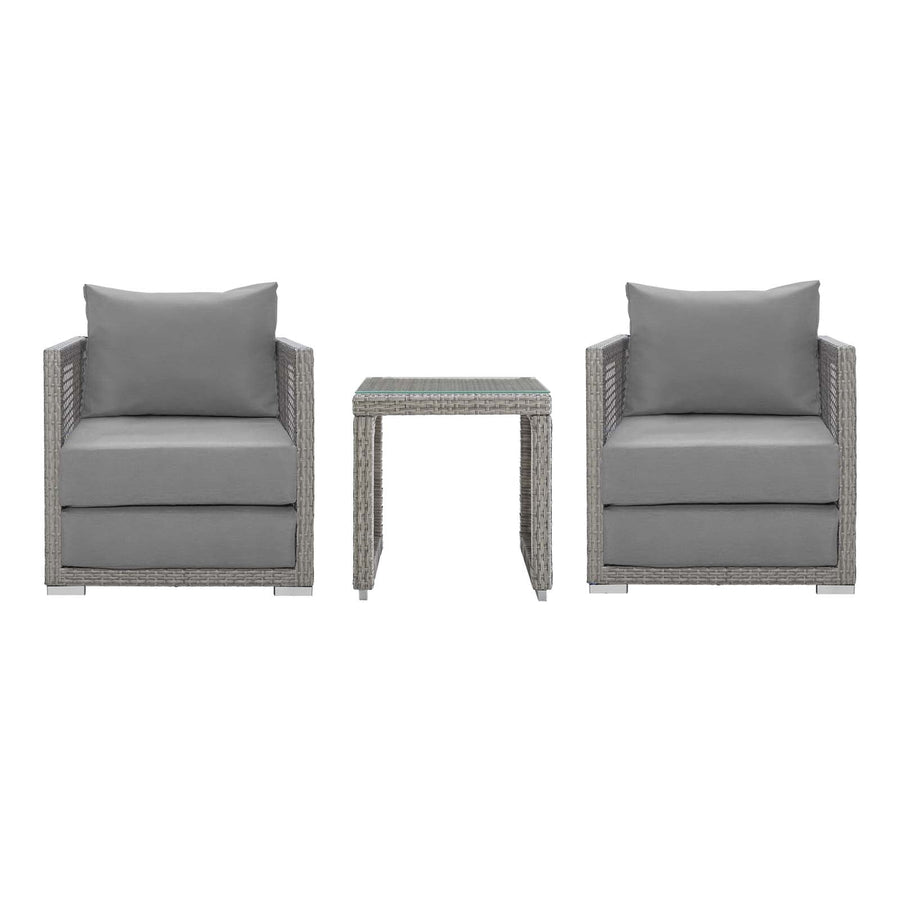 Aura 3 Piece Outdoor Patio Wicker Rattan Set - Modern Coastal & Weather-Resistant
