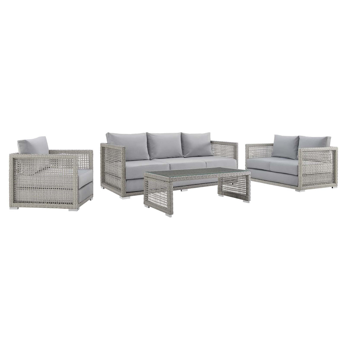 Aura 4 Piece Outdoor Patio Wicker Rattan Set - Modern Coastal & Weather-Resistant