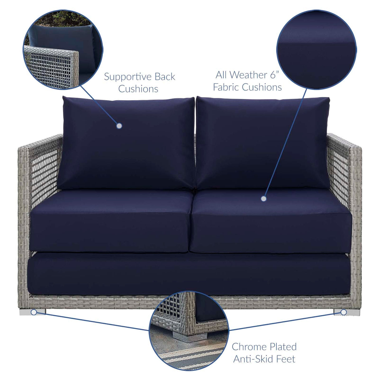 Aura 4 Piece Outdoor Patio Wicker Rattan Set - Modern Coastal & Weather-Resistant