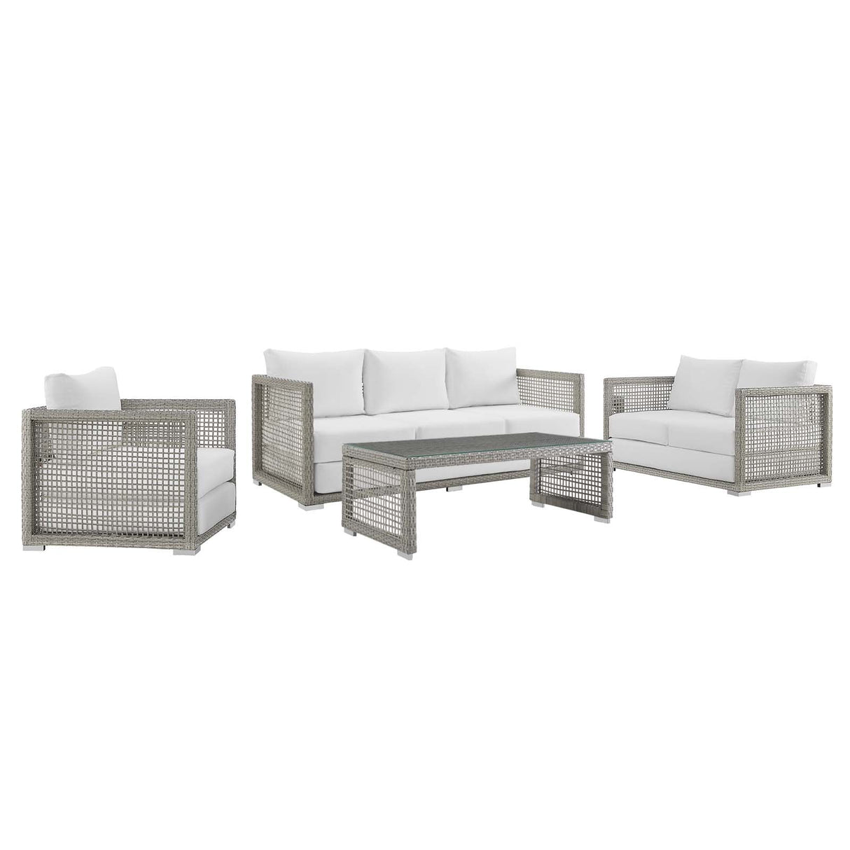 Aura 4 Piece Outdoor Patio Wicker Rattan Set - Modern Coastal & Weather-Resistant