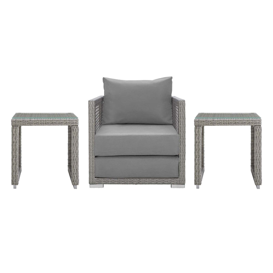 Aura 3 Piece Outdoor Patio Wicker Rattan Set - Contemporary Coastal & Weather-Resistant