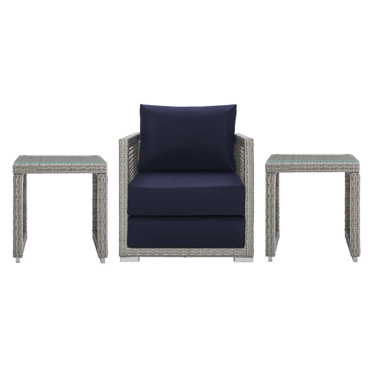 Aura 3 Piece Outdoor Patio Wicker Rattan Set - Contemporary Coastal & Weather-Resistant