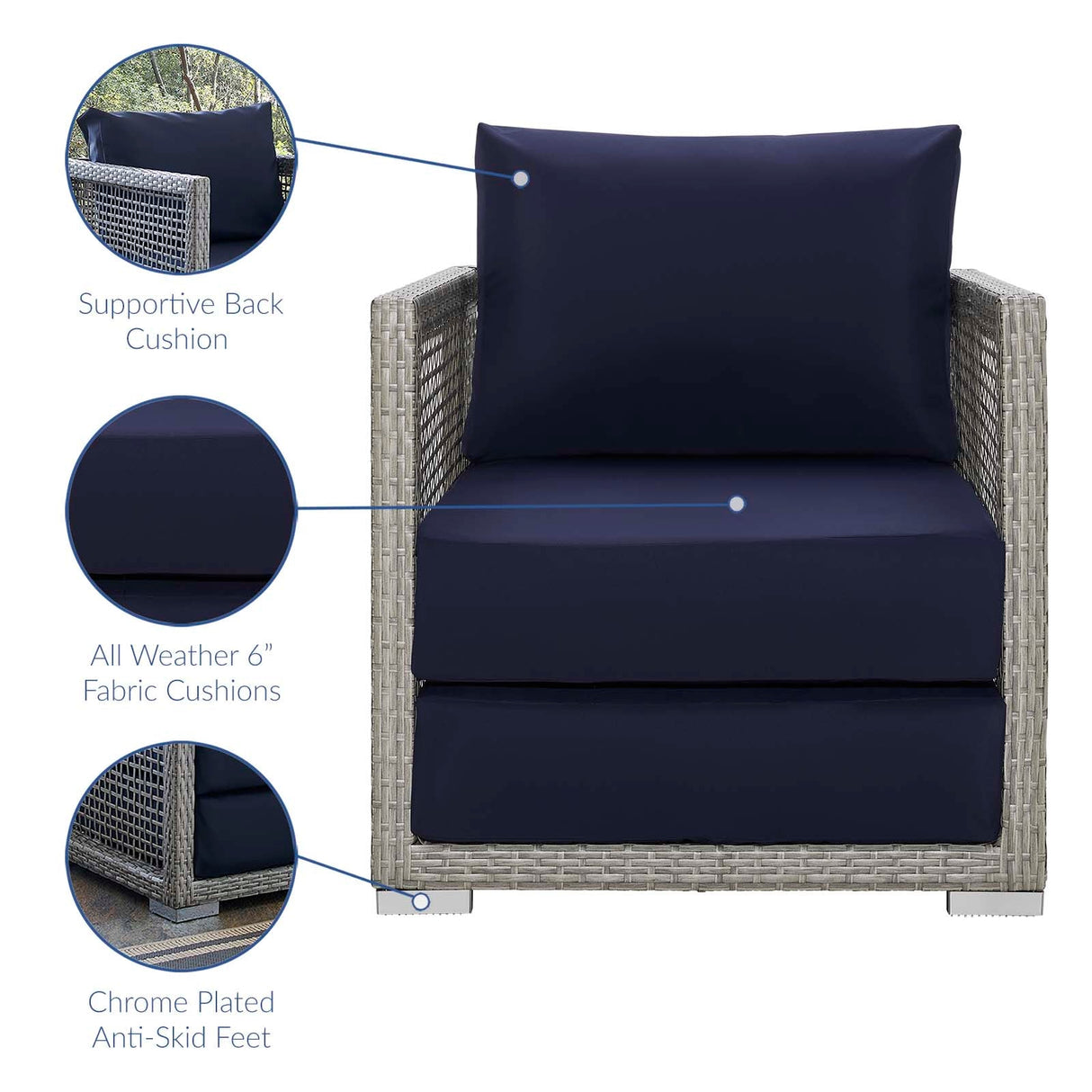 Aura 3 Piece Outdoor Patio Wicker Rattan Set - Contemporary Coastal & Weather-Resistant