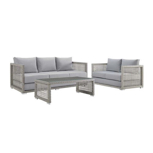 Aura 3 Piece Outdoor Patio Wicker Rattan Set - Modern Coastal & Weather-Resistant