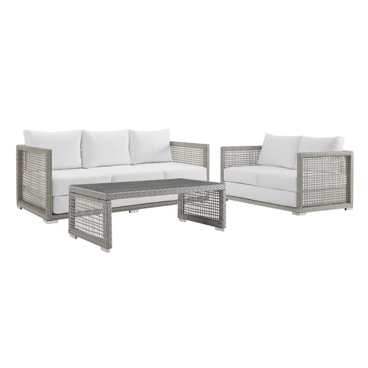 Aura 3 Piece Outdoor Patio Wicker Rattan Set - Modern Coastal & Weather-Resistant