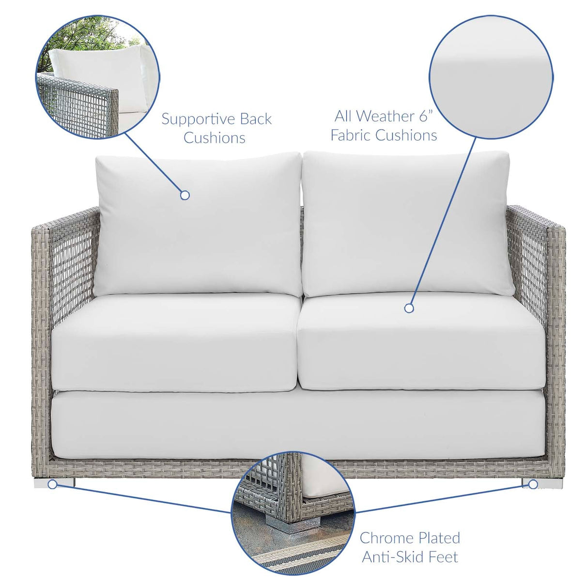Aura 3 Piece Outdoor Patio Wicker Rattan Set - Modern Coastal & Weather-Resistant