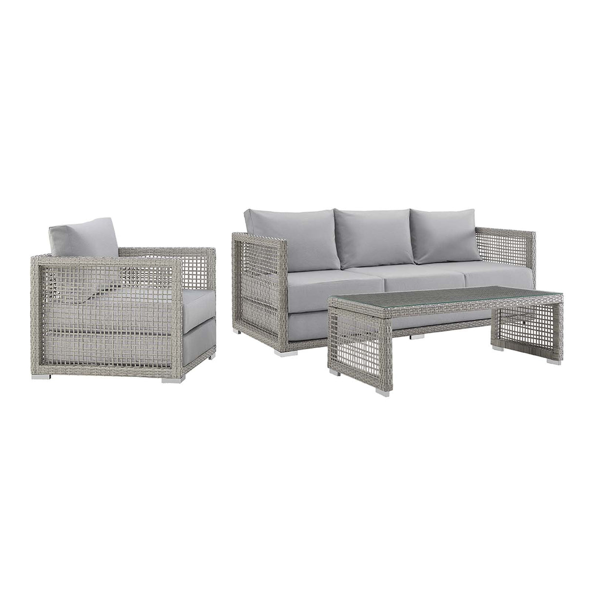 Aura 3 Piece Outdoor Patio Wicker Rattan Set - Modern Coastal & Weather-Resistant Lounge