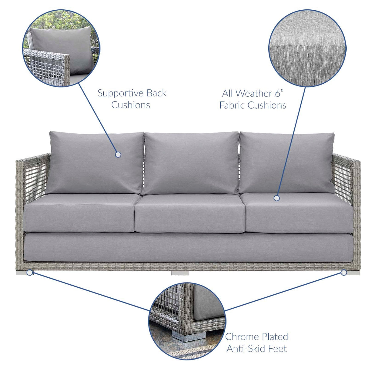 Aura 3 Piece Outdoor Patio Wicker Rattan Set - Modern Coastal & Weather-Resistant Lounge