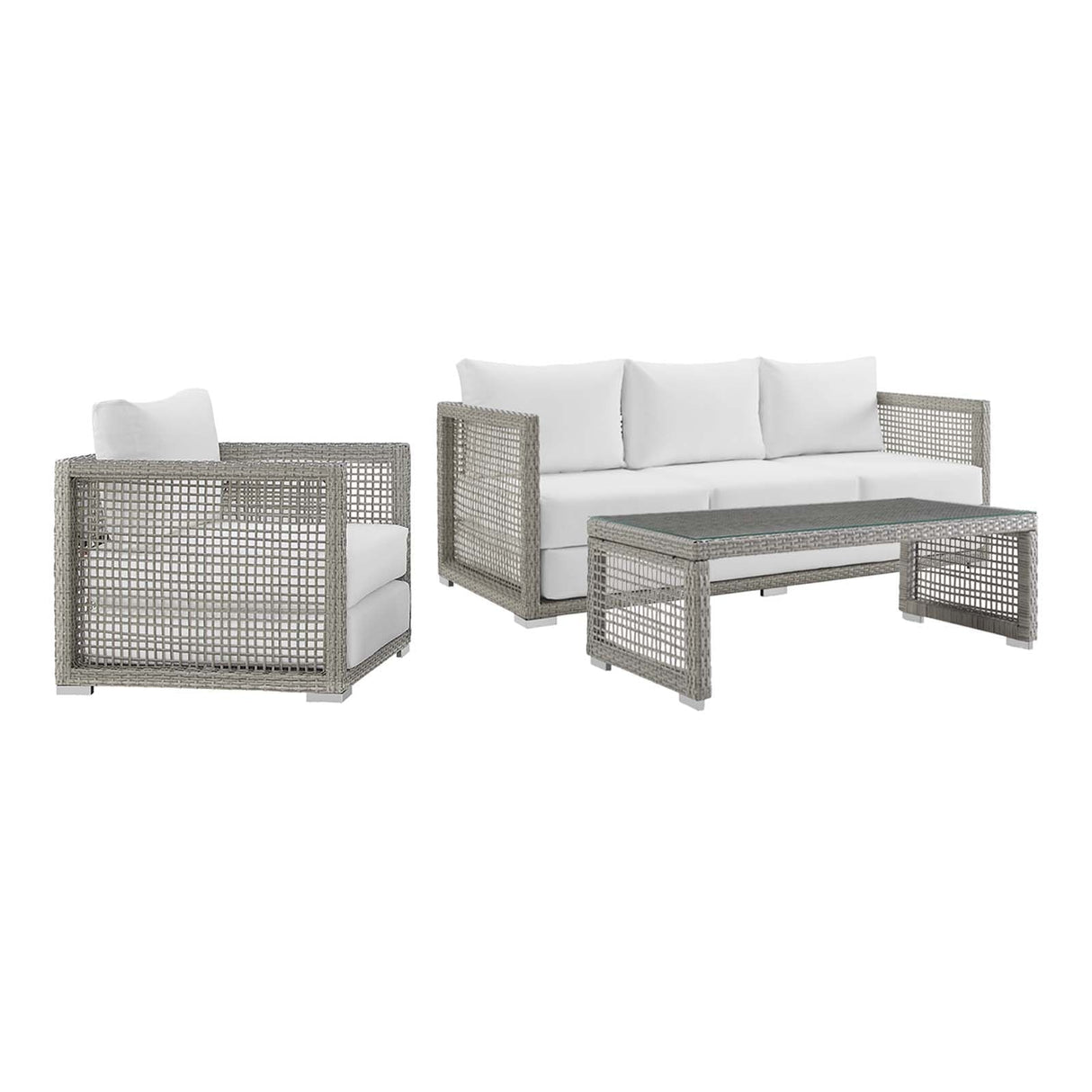 Aura 3 Piece Outdoor Patio Wicker Rattan Set - Modern Coastal & Weather-Resistant Lounge