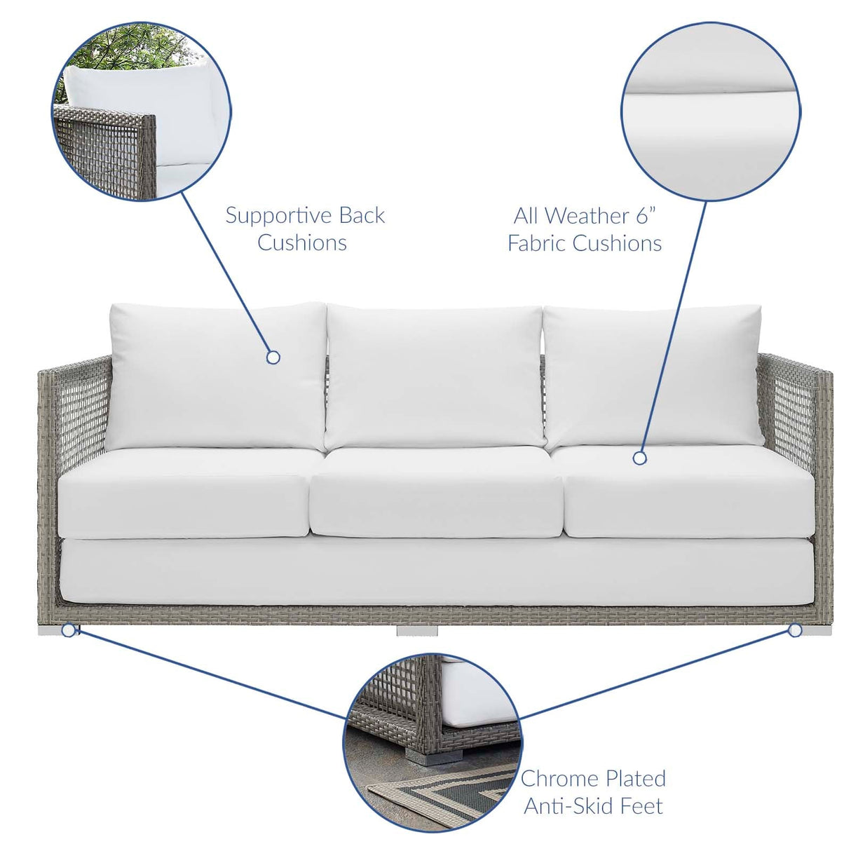 Aura 3 Piece Outdoor Patio Wicker Rattan Set - Modern Coastal & Weather-Resistant Lounge