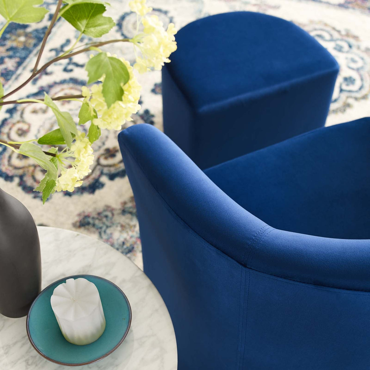 Divulge Performance Velvet Arm Chair and Ottoman Set - Mid-Century Modern & Space-Saving Seating