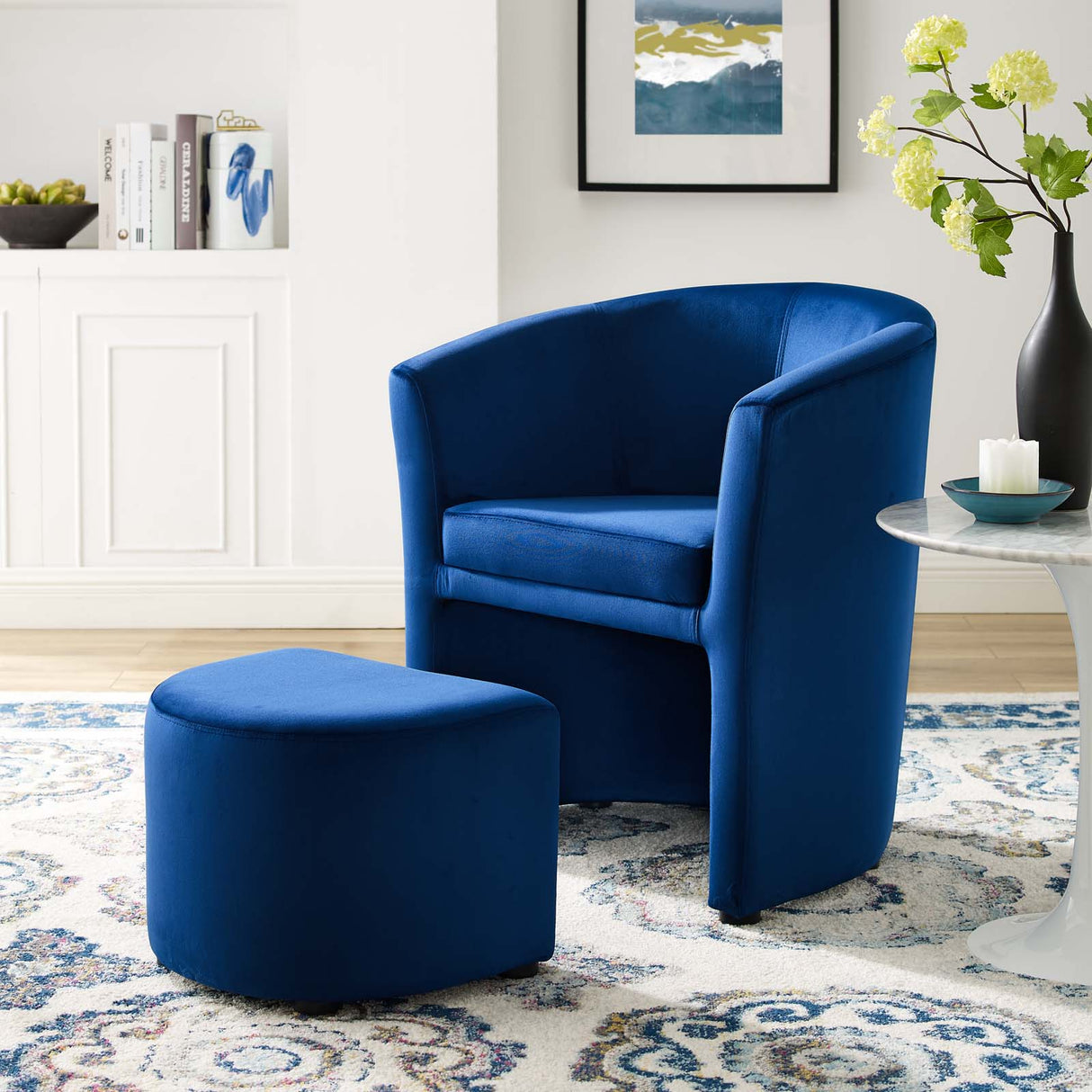Divulge Performance Velvet Arm Chair and Ottoman Set - Mid-Century Modern & Space-Saving Seating
